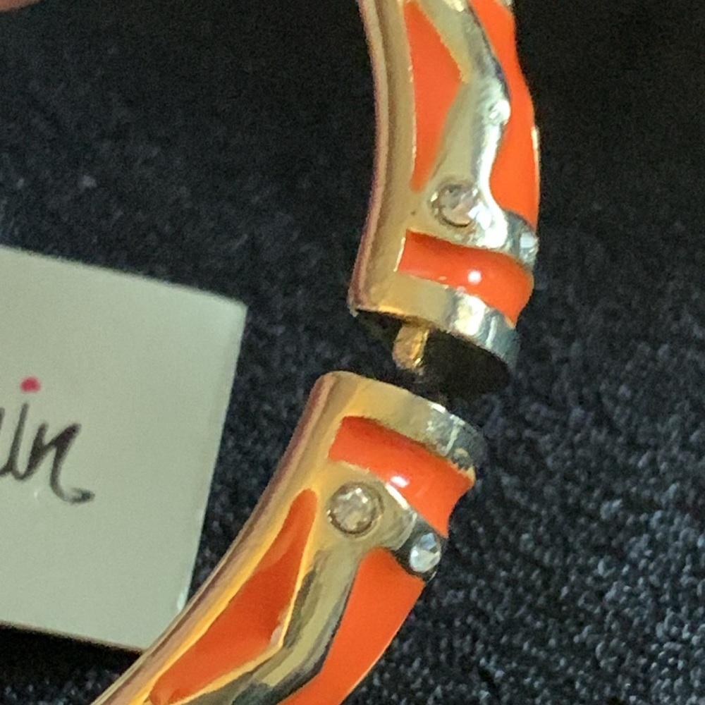 Sequin Orange Enamel and Crystal Hinged Bangle - Picture 4 of 10